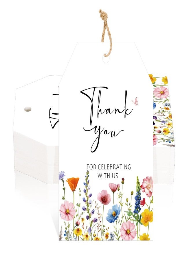 جيجاكرافت بطاقات شكر من jijAcraft بتصميم زهور برية - 50 بطاقة هدايا لحفلات الزهور مع خيط، مقاس 3.3 × 2.1 بوصة، بطاقة ورقية بيضاء كبيرة للتعليق، شكرًا لمشاركتكم فرحتنا، مناسبة لحفلات الزفاف، وحفلات استقبال المولود، وأعياد الميلاد - Image 1